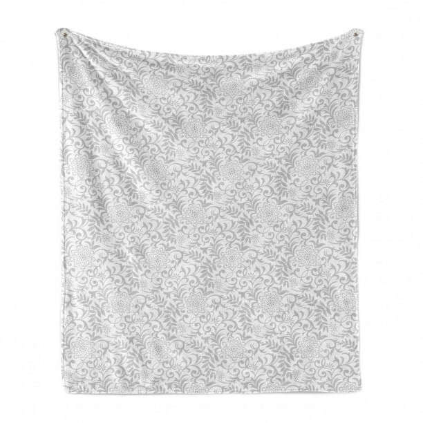 Floral Pattern with Abstract Carnation Flower Motifs Swirled Leaves Ornate Antique Cozy Plush for Indoor and Outdoor Use Ambesonne Floral Soft Flannel Fleece Throw Blanket Grey White 50 x 70 
